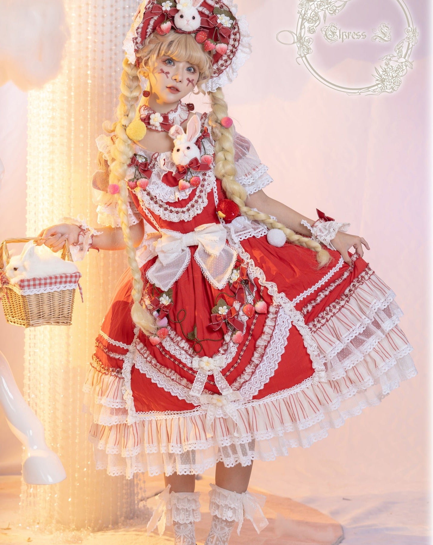 フリルとリボンのストロベリープリンセスドレス 全4色