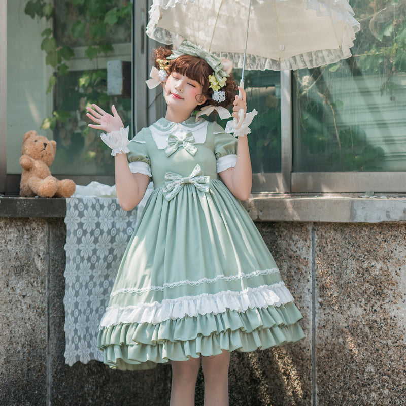 プリンセススカート 半袖 ハイウエストソリッドカラー ロリータ ジャンパースカート - ロリータファッション通販RonRon