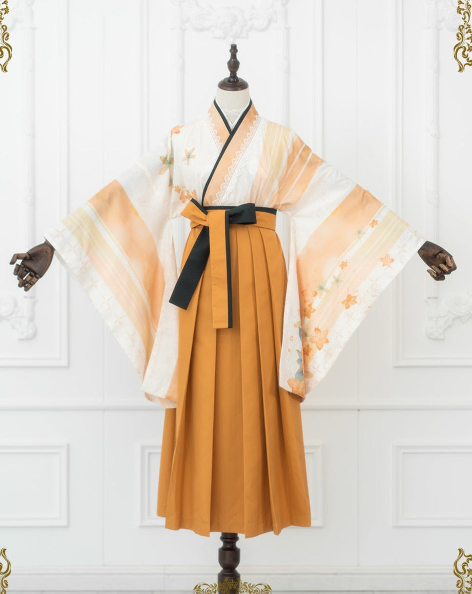 Camellia flower embroidery and butterfly hakama skirt