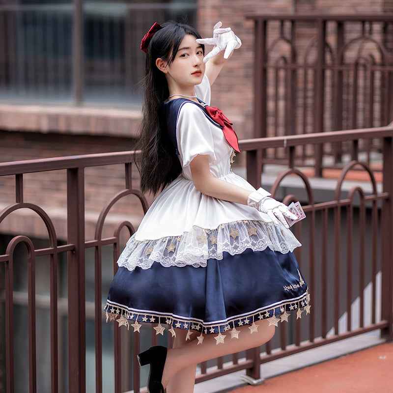 【完売品】星と月の刺繍付き セーラー服 ロリータワンピース