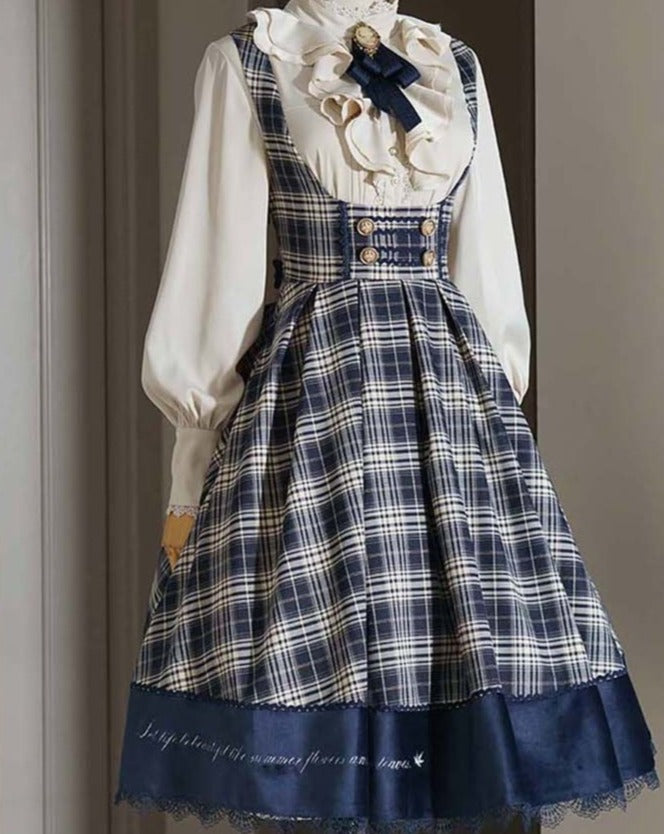 British style plaid high waist jumper skirt - new colors