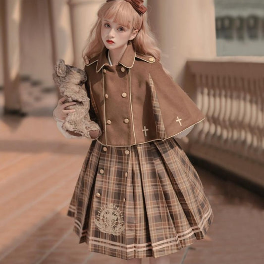 British college layered dress and cloak