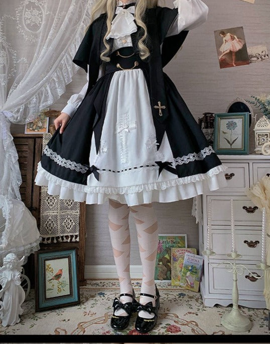 【予約販売】Holy academy 学院風 ゴスロリ スカート・マントセットアップ