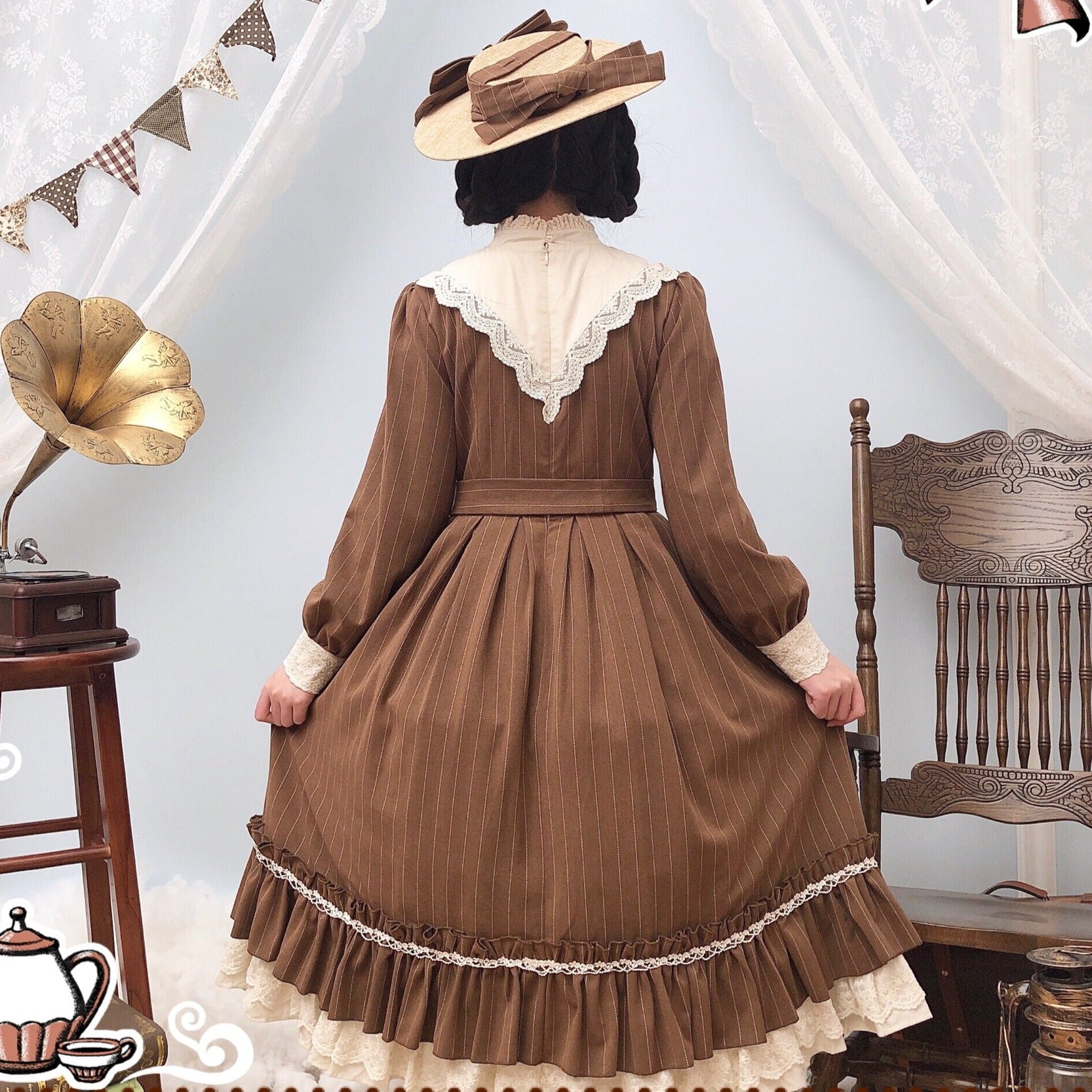 【予約販売】英国クラシカルロリィタ縦縞ワンピース