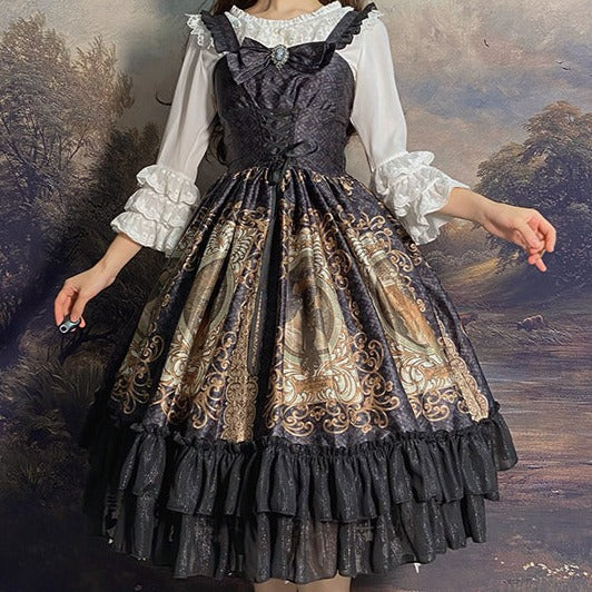 ミュシャ絵画のブラックジャンパースカート