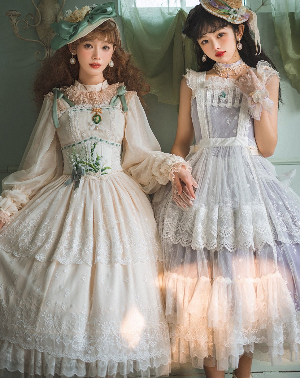 [Simultaneous purchase only] Suzuran flower embroidery front and back 2way lace apron