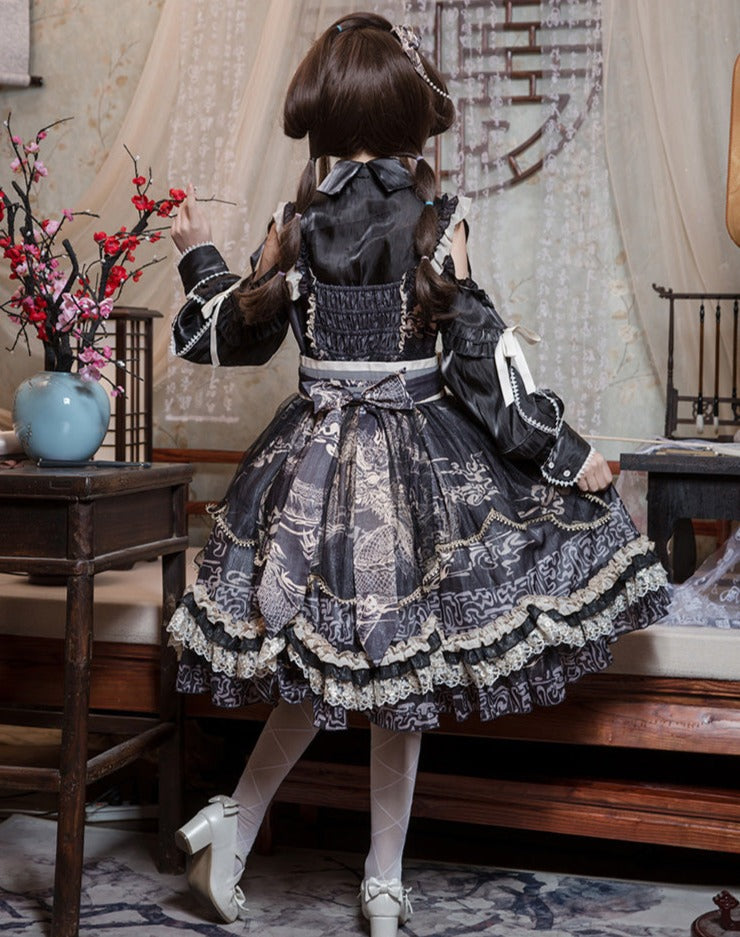 Dragon Dream Flower Lolita Jumper Skirt with Hair Accessory