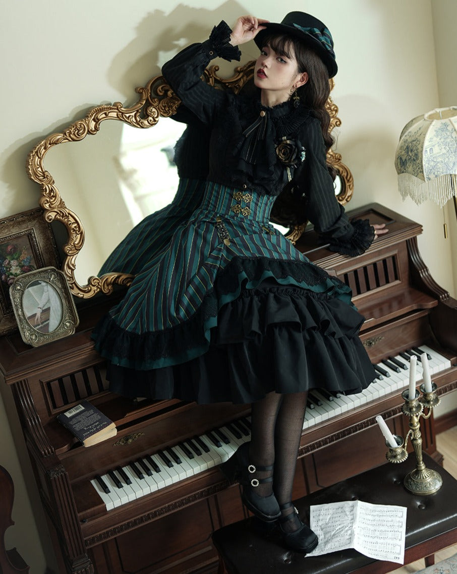 Gothic Lolita vertical striped high waist skirt of the feudal lord