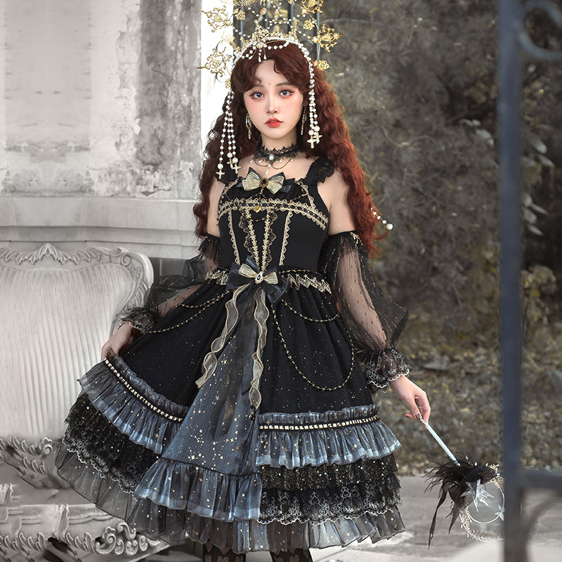 [Pre-order] Retro Elegant Black Stardust Lolita Dress