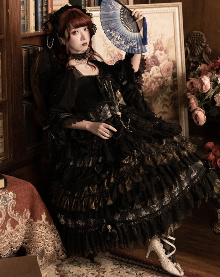 Day and Night レースとフリルの花嫁ロリィタドレス フルセット