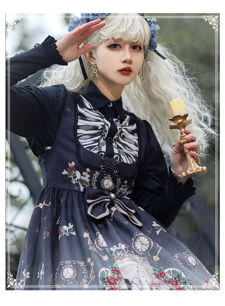 [Pre-order] Dark Fairy Tales Skeleton Pattern Gothic Lolita Blouse