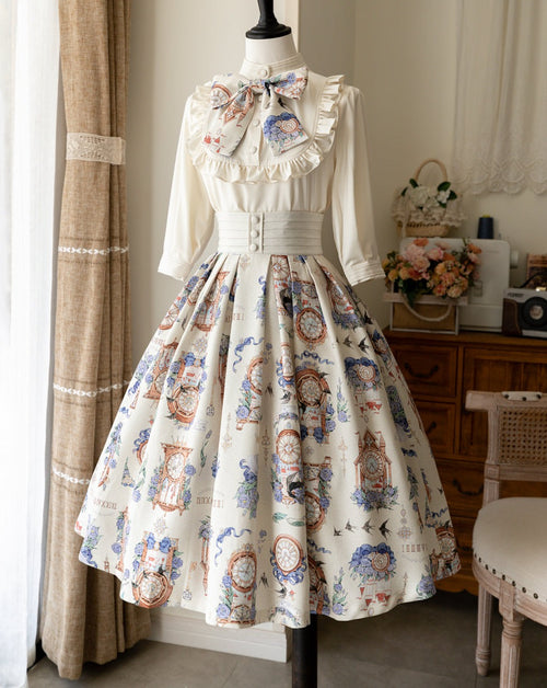 Eternal Echo Classical Lace Up Skirt with Ribbon Tie and Headband