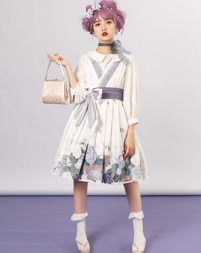 Japanese style lolita jumper skirt with hydrangea pattern