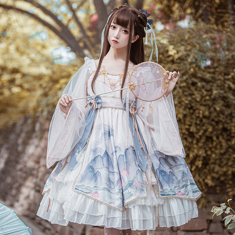 Lotus and Dragon Hana loli long sleeve dress with attached collar