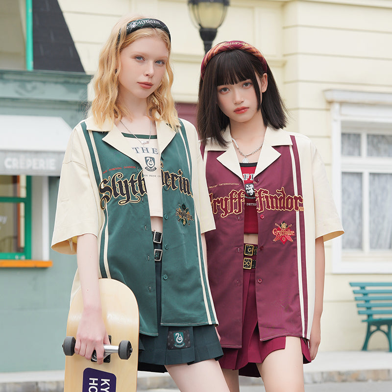 Hogwarts School of Witchcraft and Wizardry Embroidered Short Sleeve Oversized Shirt