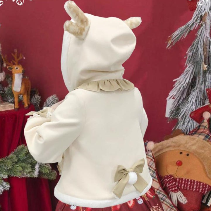 Reindeer style hooded boa ribbon short coat