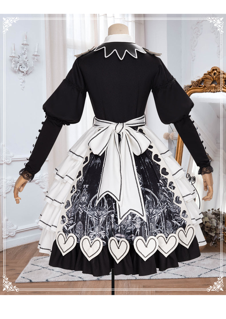 【予約販売】ブラック＆ホワイト 不思議の国のアリス風　ロリータドレス