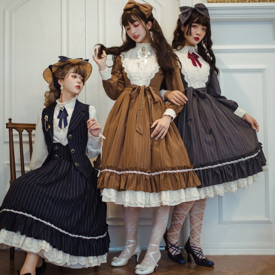 【予約販売】英国クラシカルロリィタ縦縞ワンピース