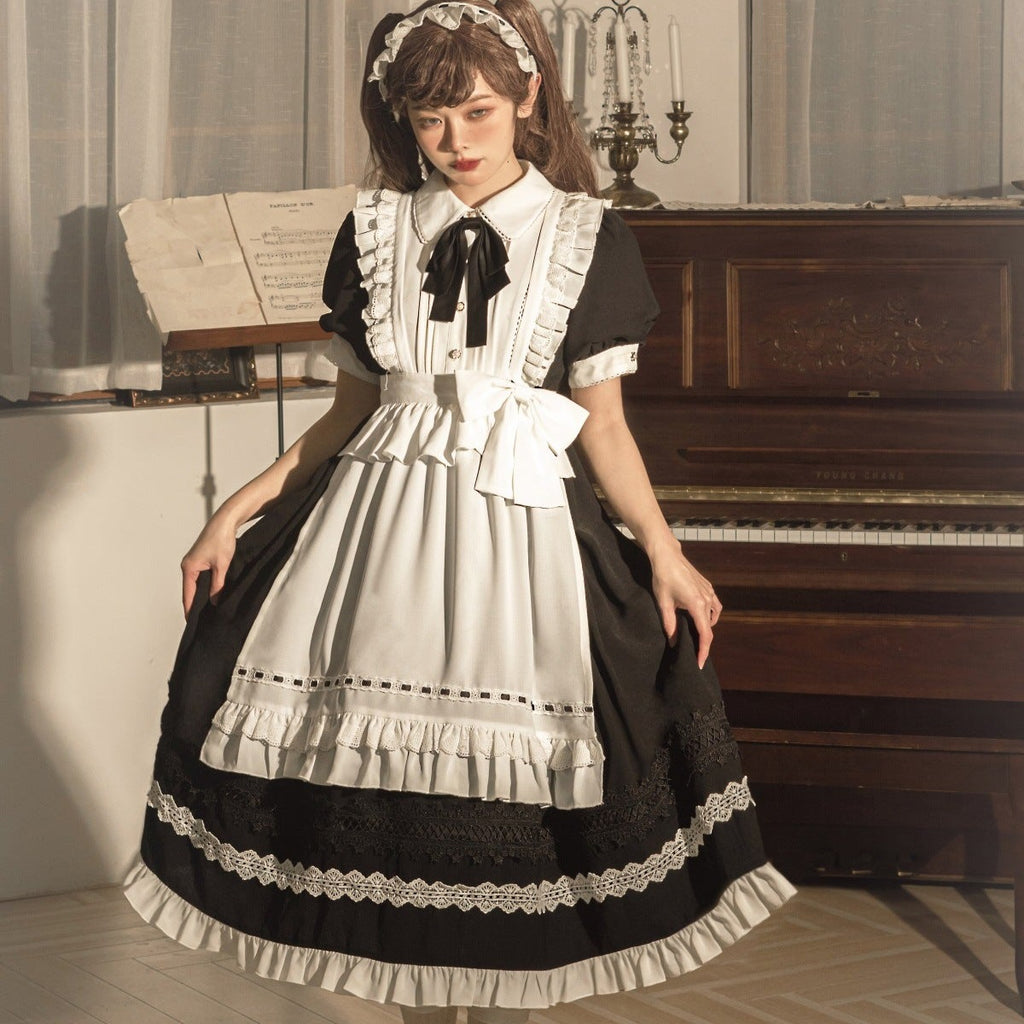 メイド風エプロン付きクラシカル ロリィタ 半袖ワンピース