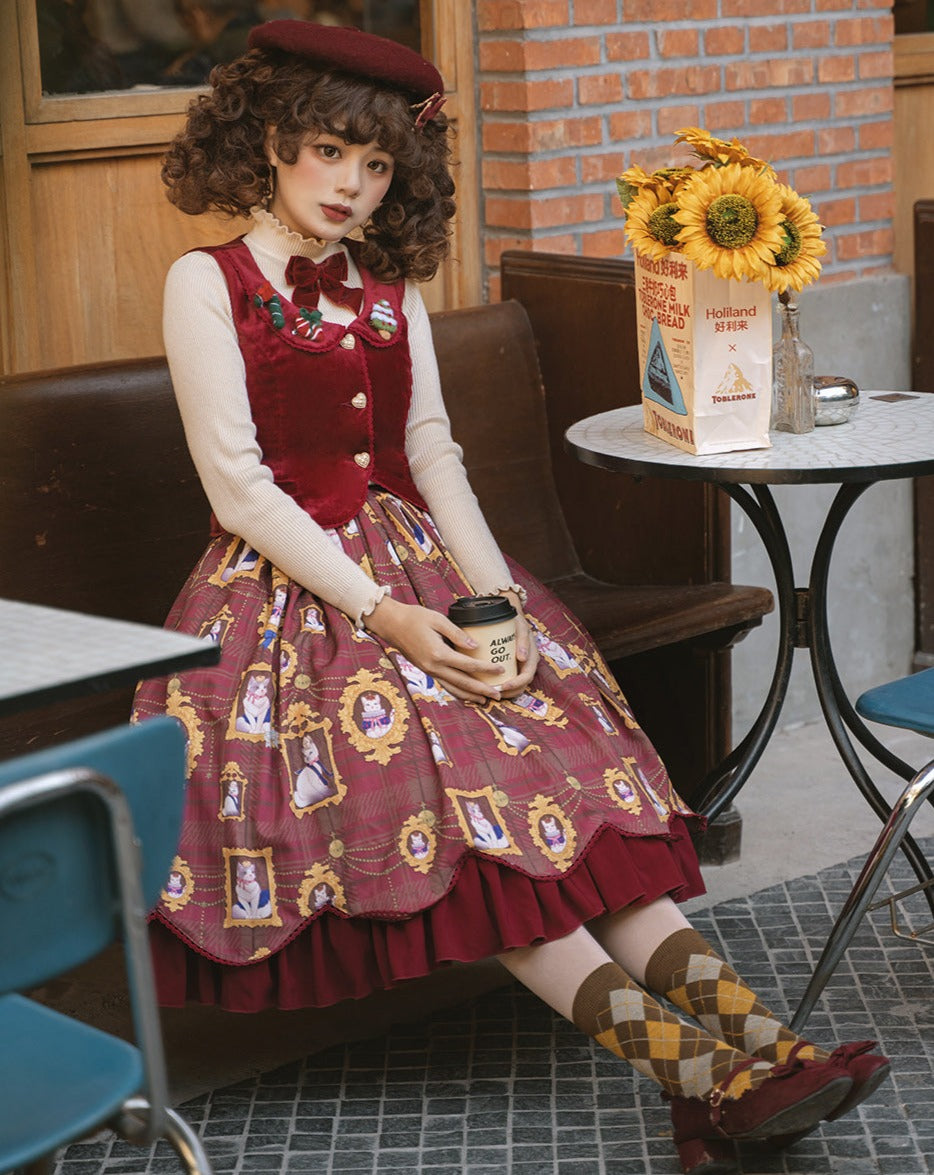 [Pre-order] Frame Cat and Checkered Layered Skirt