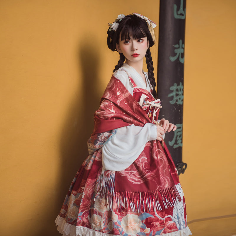 華ロリ 花とホワイトタイガーのチャイナロリータドレス