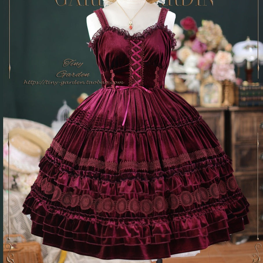 【予約販売】Dream Bouquet ベルベットジャンパースカート ショート丈