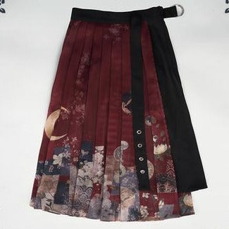 月下の花和風プリントプリーツスカート　和ロリ