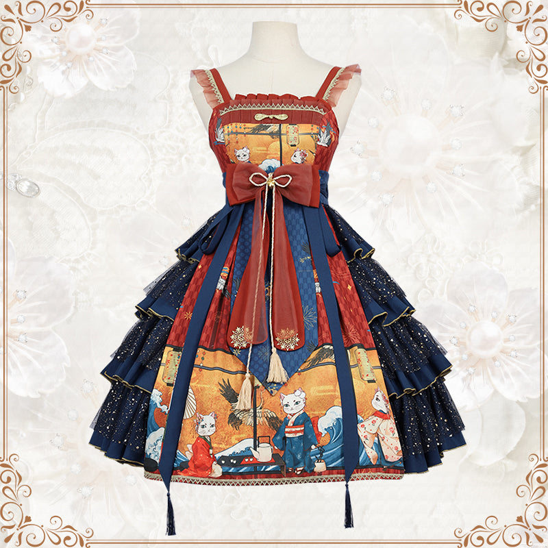 【予約販売】和風 ロリータ 浮世絵ジャンパースカート