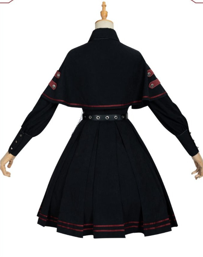 【予約販売】ミリタリーロリィタ黒×赤フリルタイ スカートセットアップ
