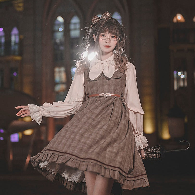 Foggy Track Traditional Check Jumper Skirt and Jacket