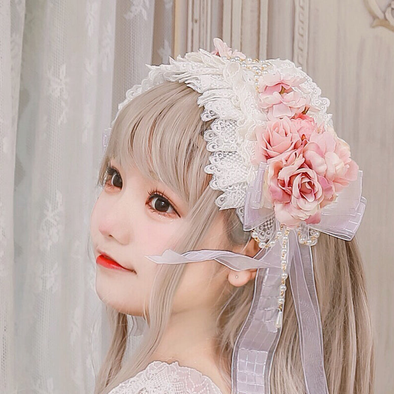 ローズレースカメオ♡ヘアクリップ(ピンク)ロリィタ クラロリ メイド