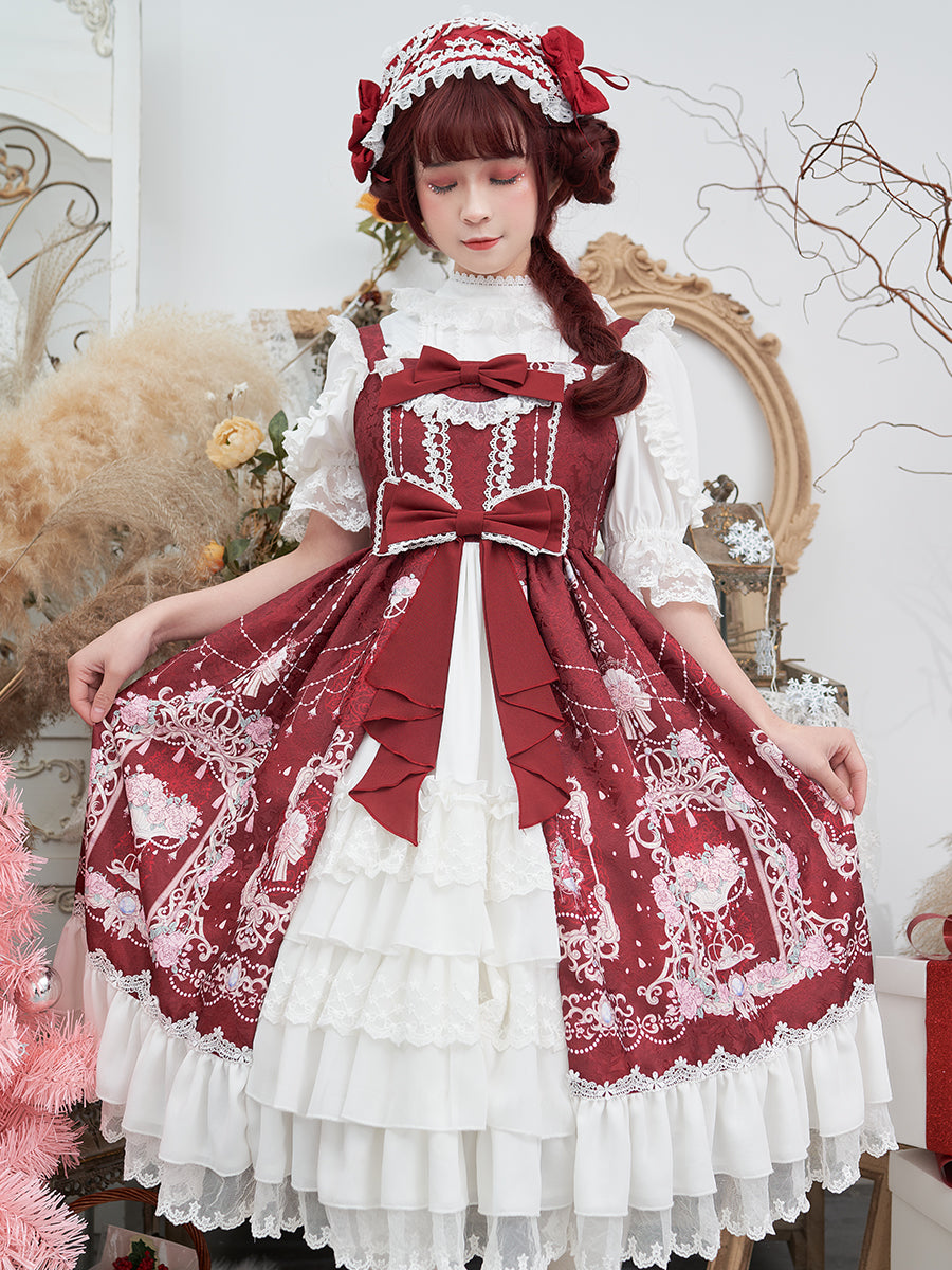【予約販売】ダブルリボンフロントレース ロリータジャンパースカート