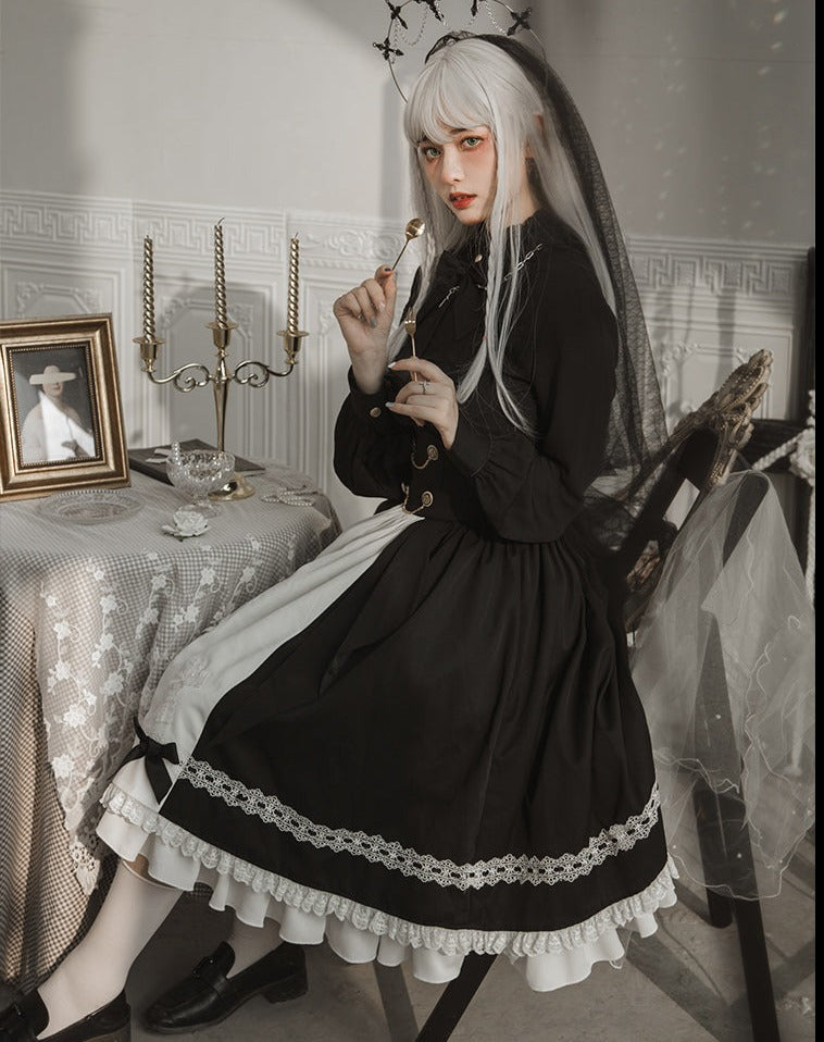 【予約販売】Holy academy 学院風 ゴスロリ スカート・マントセットアップ