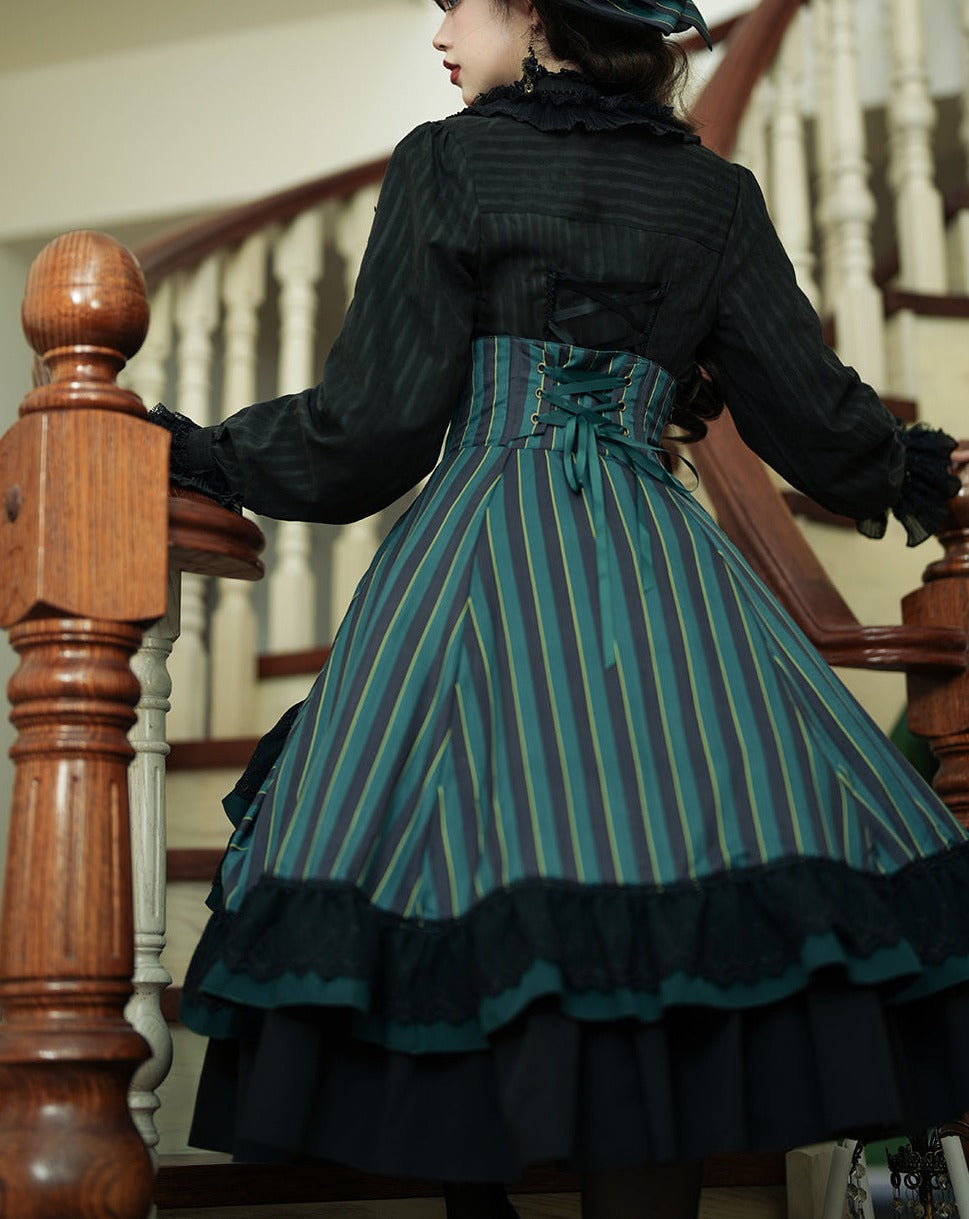 領主貴族のゴスロリ縦縞ハイウエストスカート – ロリータファッション 