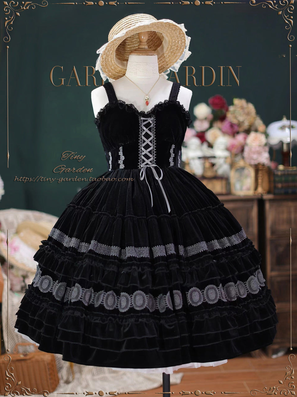 【予約販売】Dream Bouquet ベルベットジャンパースカート ショート丈