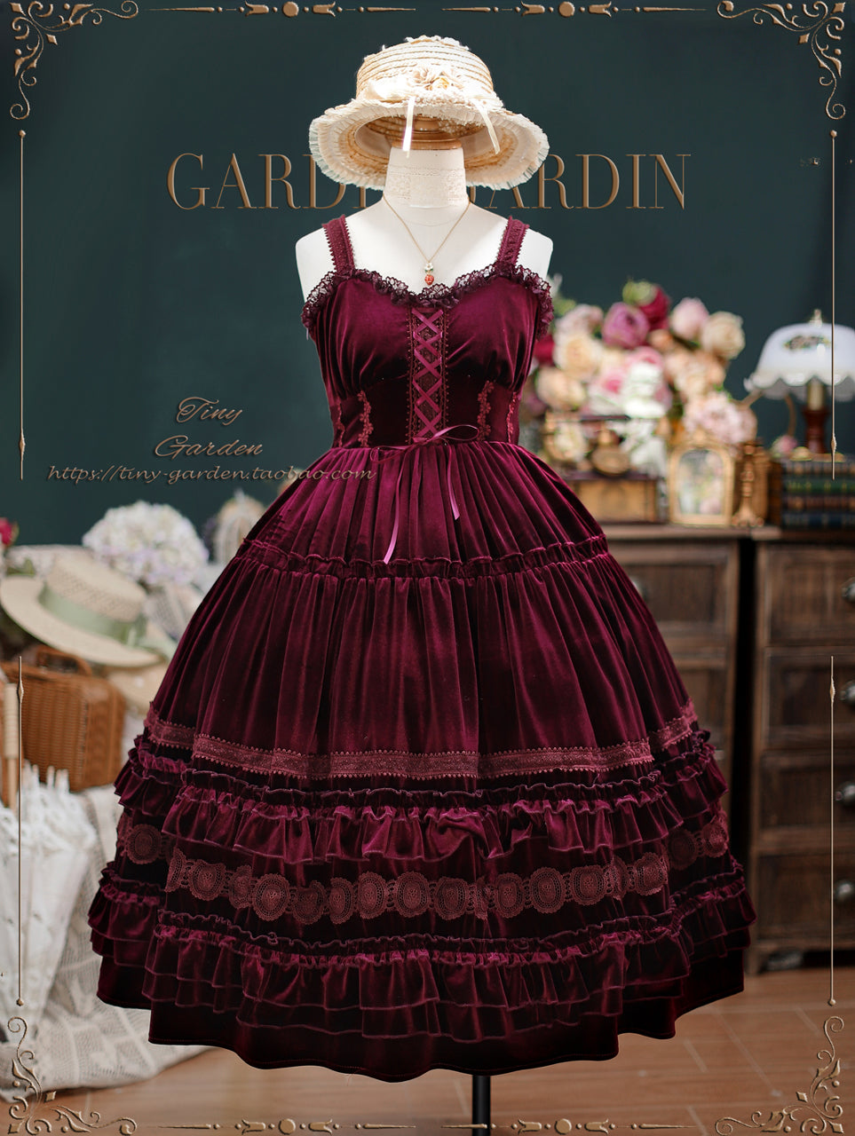【予約販売】Dream Bouquet ベルベットジャンパースカート ロング丈