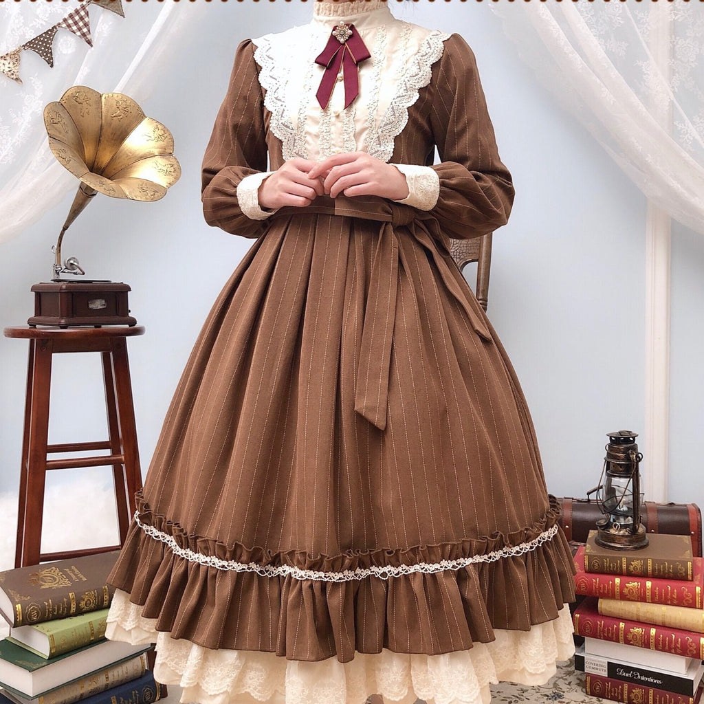 【予約販売】英国クラシカルロリィタ縦縞ワンピース