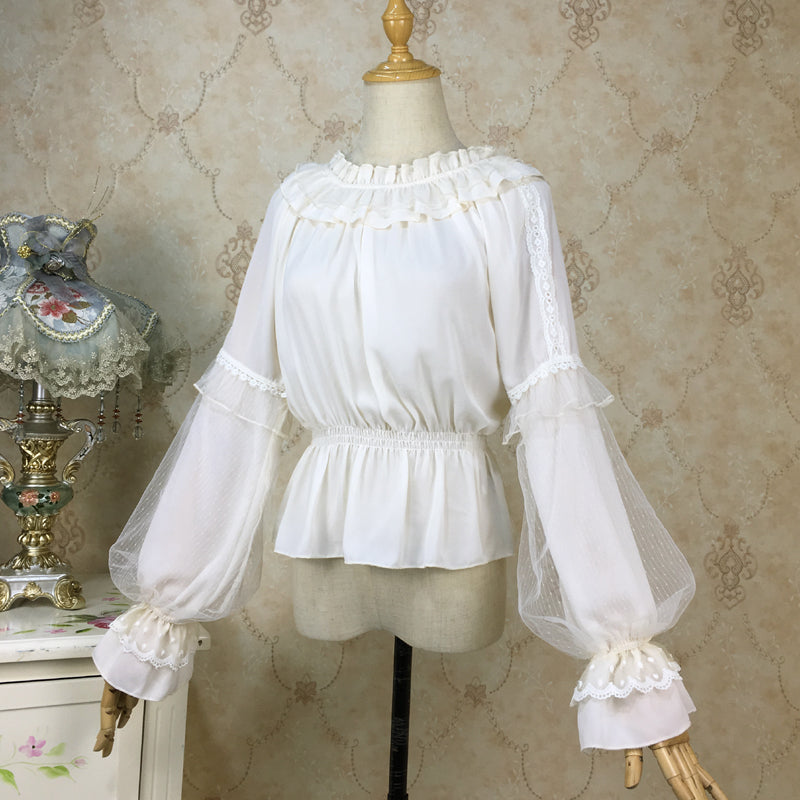 シフォン素材のランタンスリーブ ロリータ ブラウス　