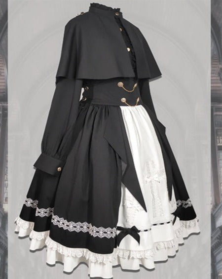 【予約販売】Holy academy 学院風 ゴスロリ スカート・マントセットアップ