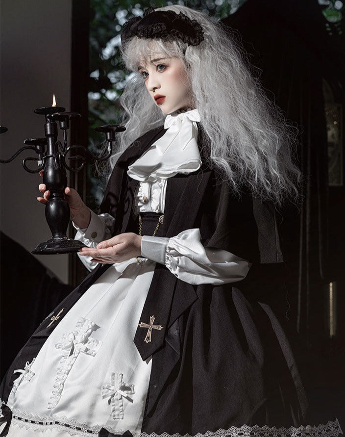 【予約販売】Holy academy 学院風 ゴスロリ スカート・マントセットアップ