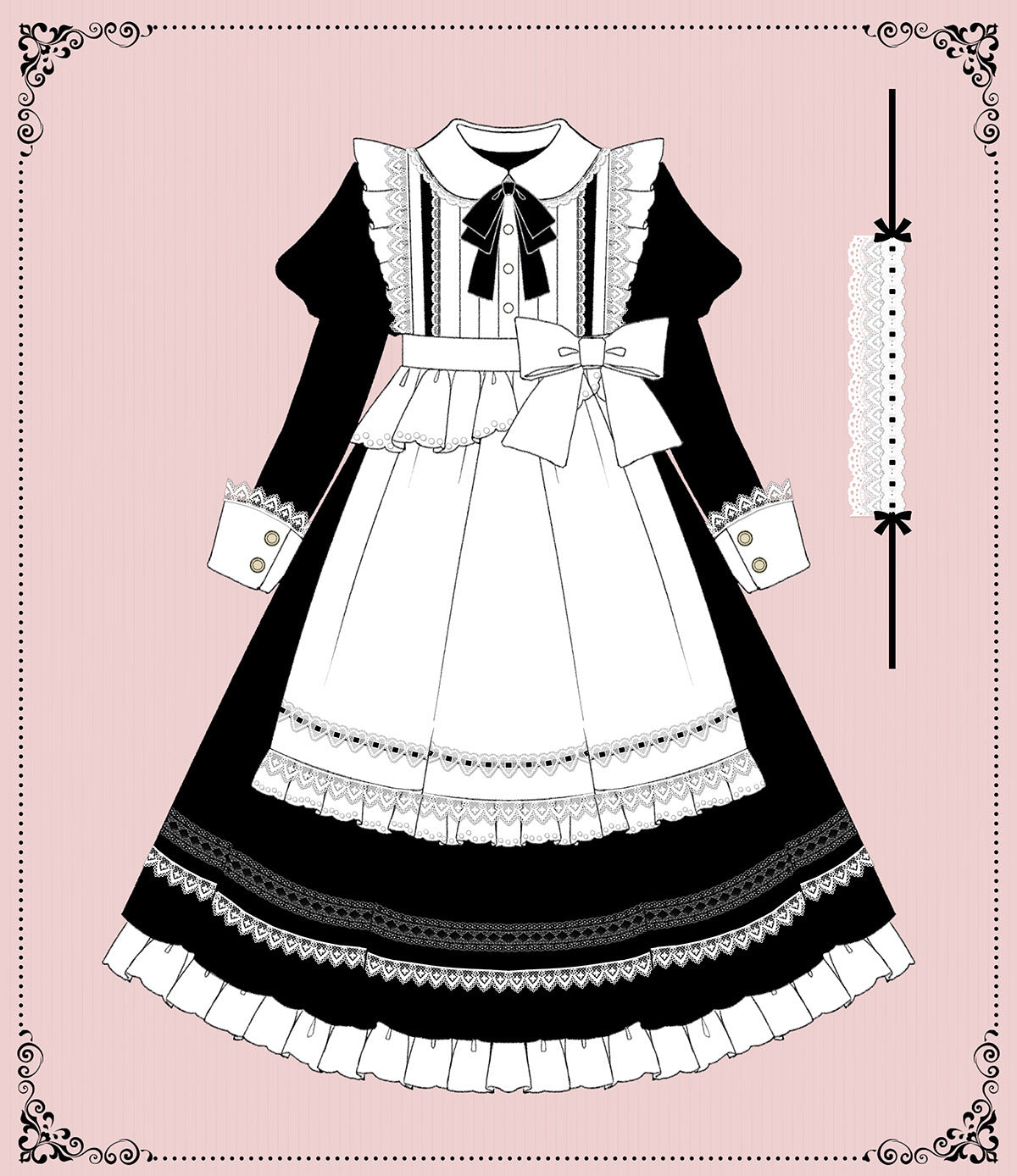 メイド風エプロン付きクラシカル ロリィタ ワンピース