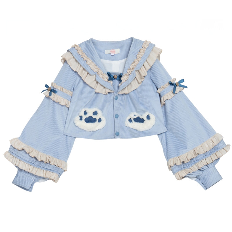 [Pre-order] Palace print blue skirt set