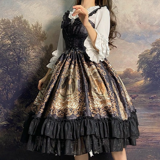 ミュシャ絵画のブラックジャンパースカート