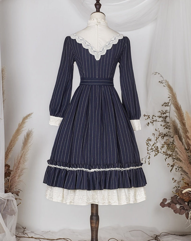 【予約販売】英国クラシカルロリィタ縦縞ワンピース