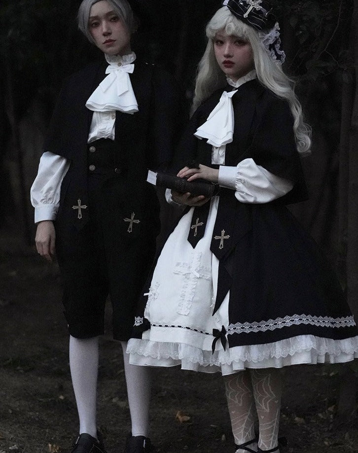 【予約販売】Holy academy 学院風 ゴスロリ スカート・マントセットアップ