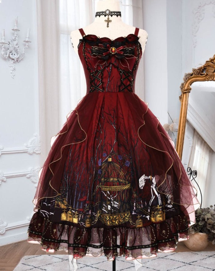 [Pre-order] Decadent Forest Gothic Lolita Crimson Jumper Skirt