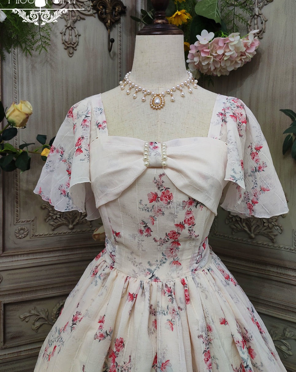 【予約販売】花海棠のフロントリボンクラシカルワンピース