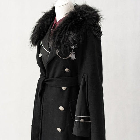 Oath in Black Military Lolita Fur Cloak