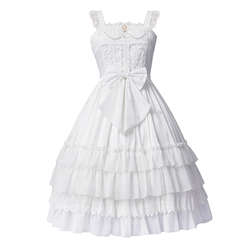 セット販売純白レースのドレス ヘッドドレス パニエ – ロリータ
