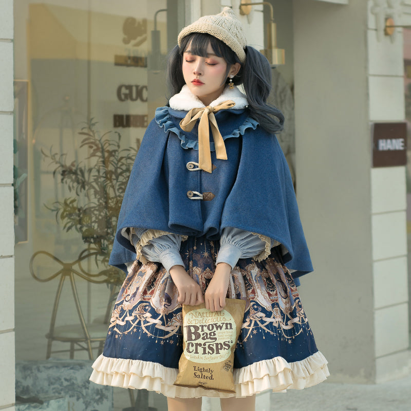 [Pre-order] Palace print blue skirt set